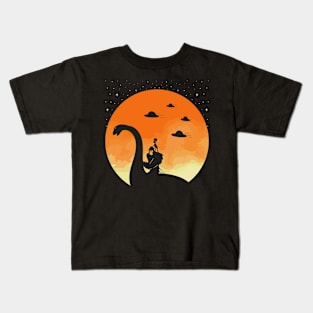 Funny Bigfoot Alien Riding Loch Ness Monster Kids T-Shirt